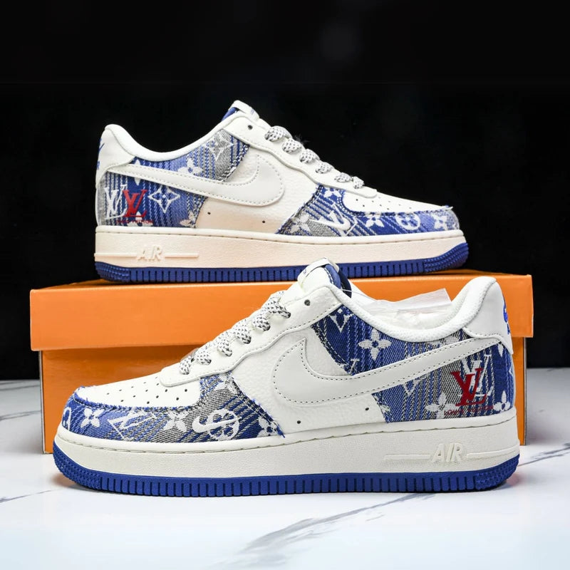 Custom Air Force 1 White Blue With LV Pattern-oicustom