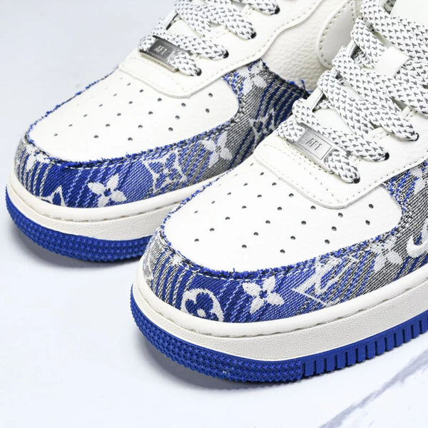 Custom Air Force 1 White Blue With LV Pattern-oicustom