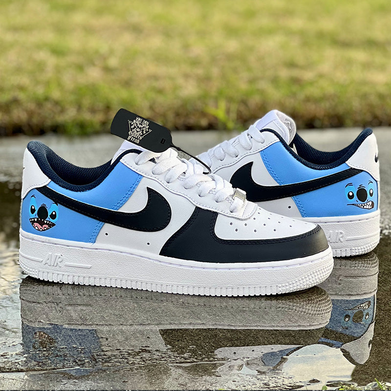Custom Air Force 1 White Blue With Stitch Design-oicustom
