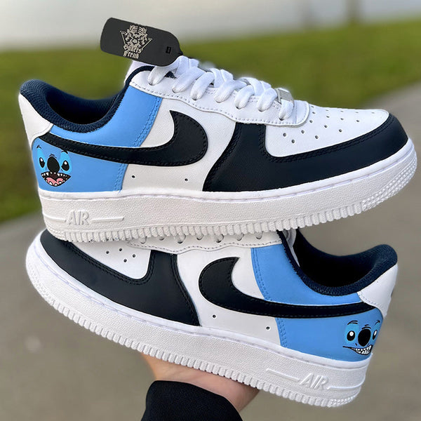 Custom Air Force 1 White Blue With Stitch Design-oicustom