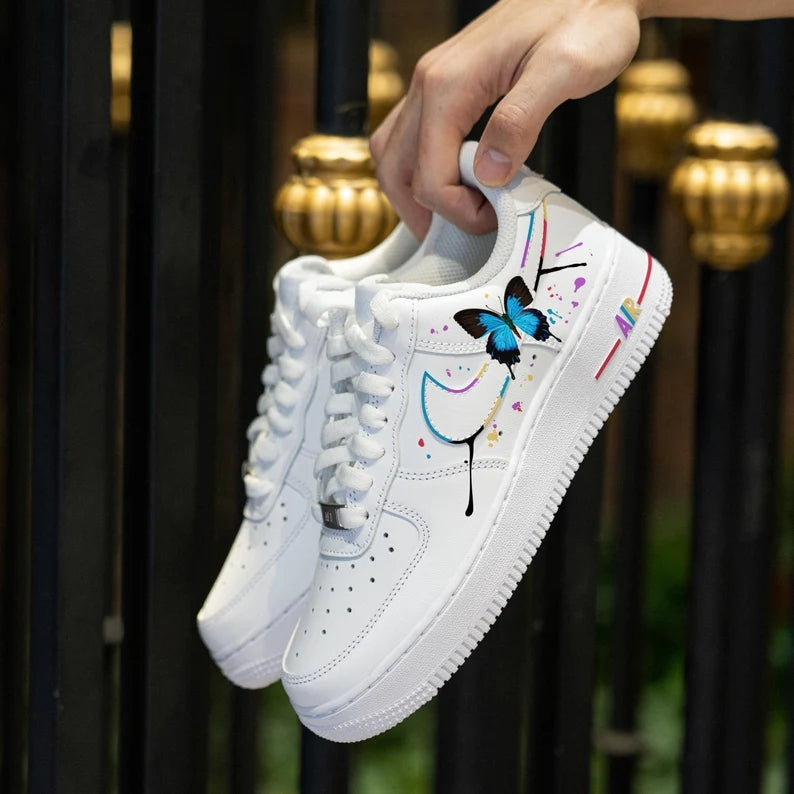 Custom Air Force 1 White Butterfly And Splatter Design-oicustom