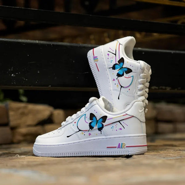 Custom Air Force 1 White Butterfly And Splatter Design-oicustom