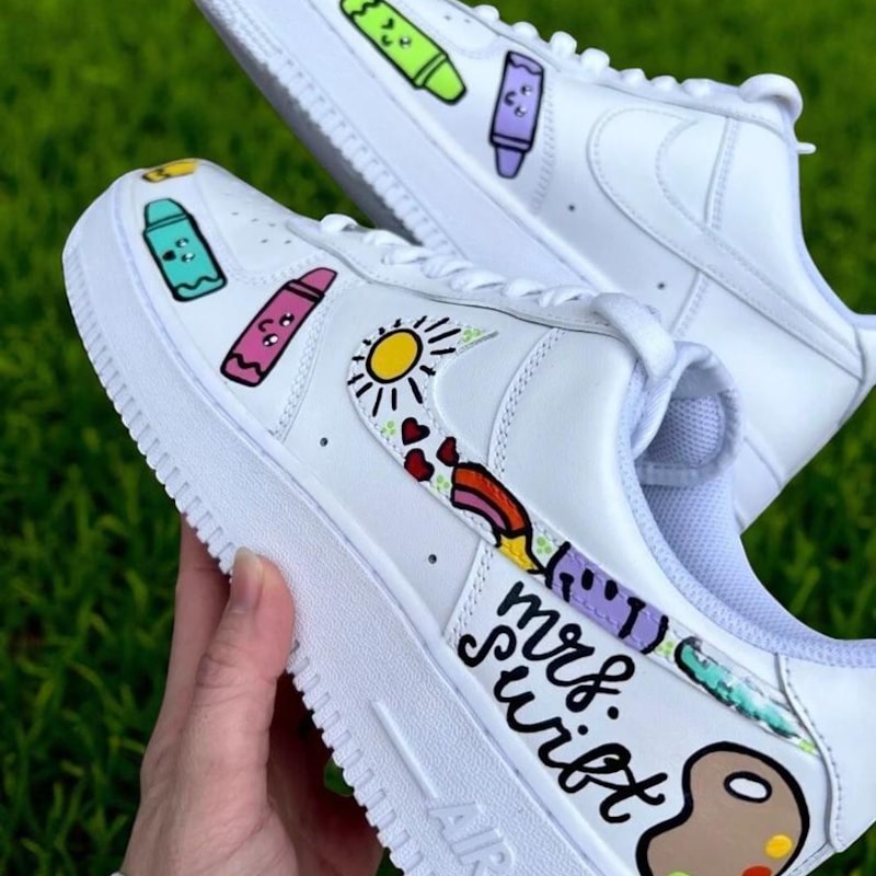Custom Air Force 1 White Crayon And Sun Pattern-oicustom