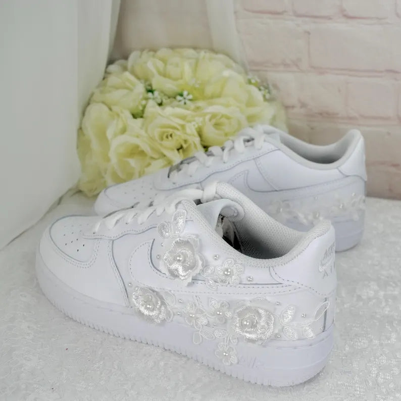 Custom Air Force 1 White Floral Embellishments-oicustom