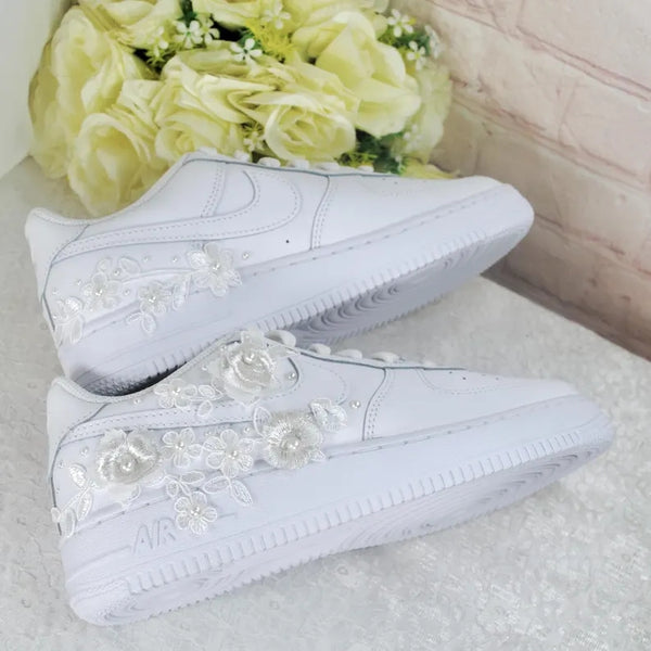 Custom Air Force 1 White Floral Embellishments-oicustom