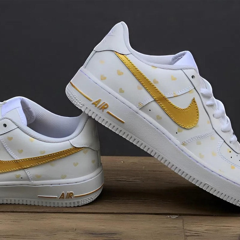 Custom Air Force 1 White Gold Hearts-oicustom