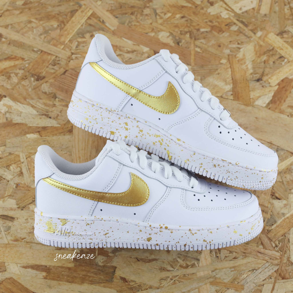 Custom Air Force 1 White Gold Swoosh And Splatter-oicustom