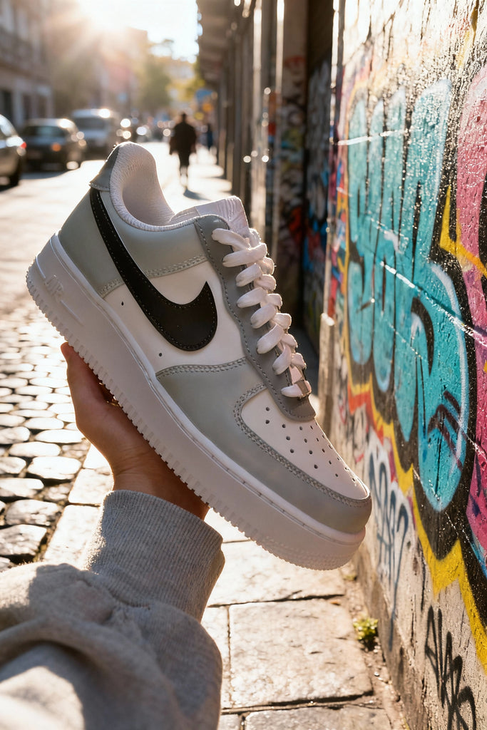 Custom Air Force 1 White Gray Black Swoosh-oicustom