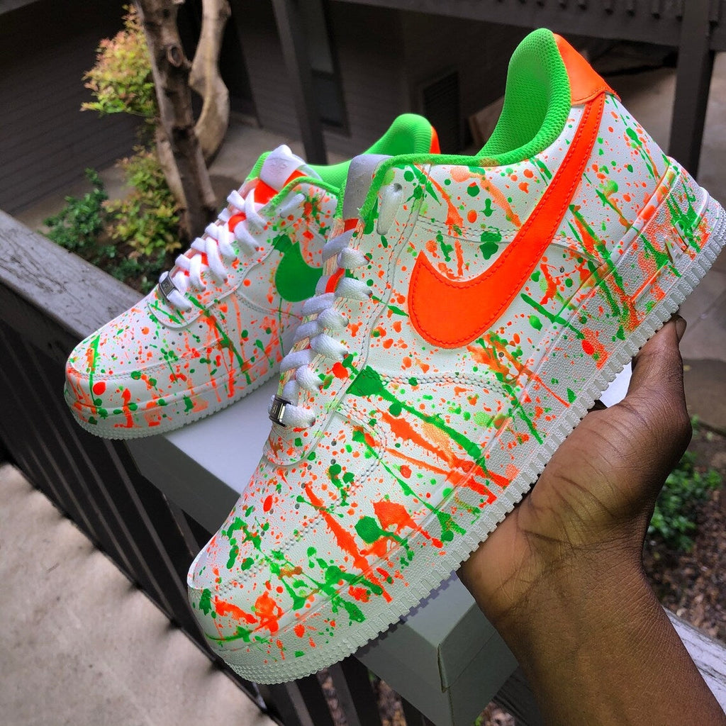 Custom Air Force 1 White Green Orange Splatter-oicustom