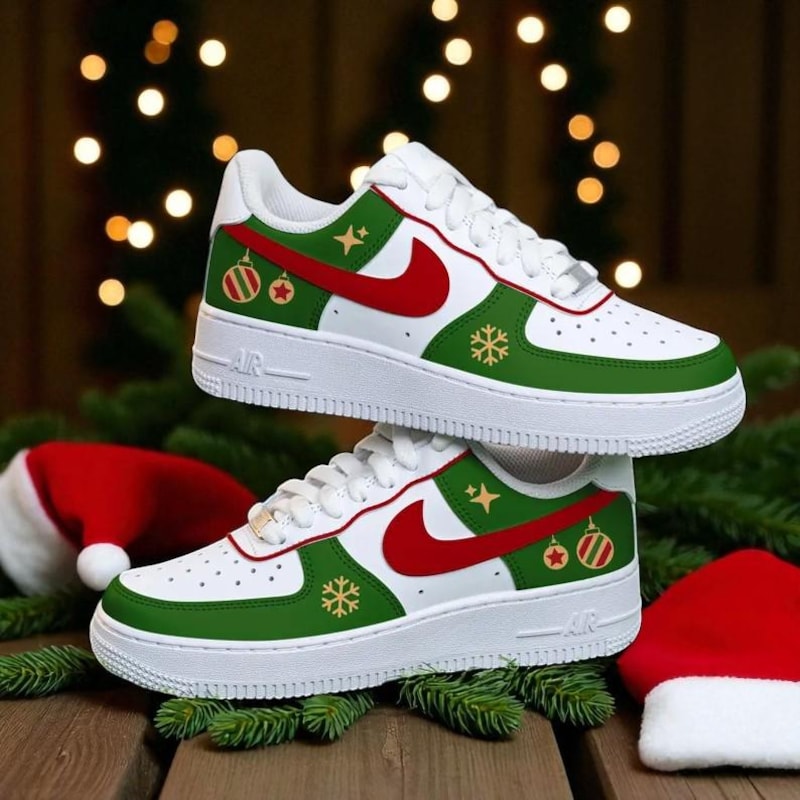 Custom Air Force 1 White Green Red Christmas Theme-oicustom