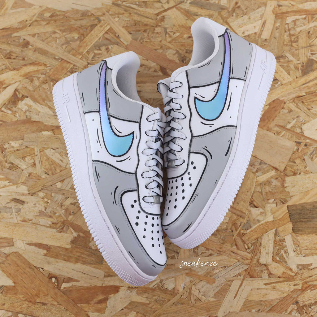 Custom Air Force 1 White Grey Blue Cartoon Pattern-oicustom