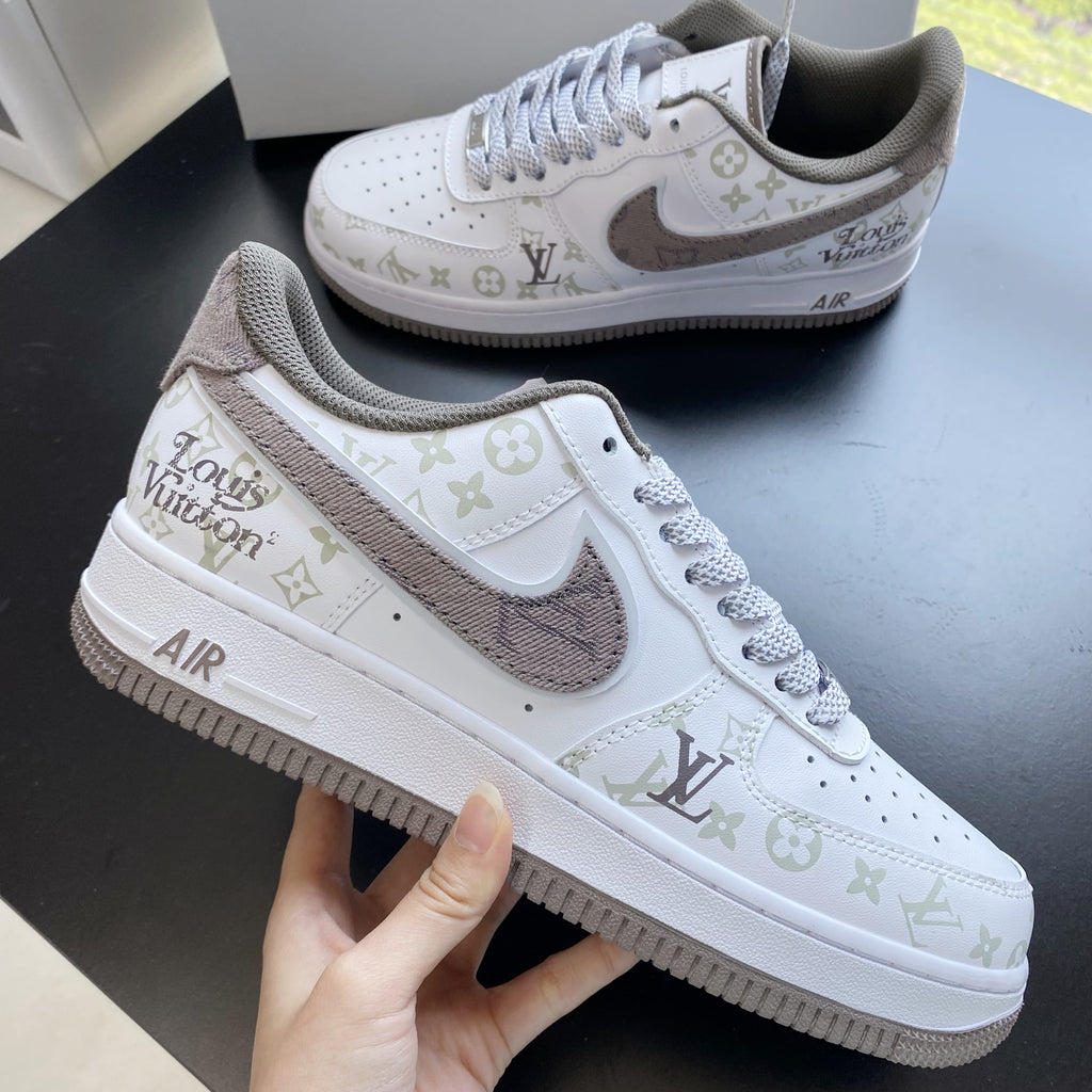 Custom Air Force 1 White LV Pattern And Brown Accents-oicustom