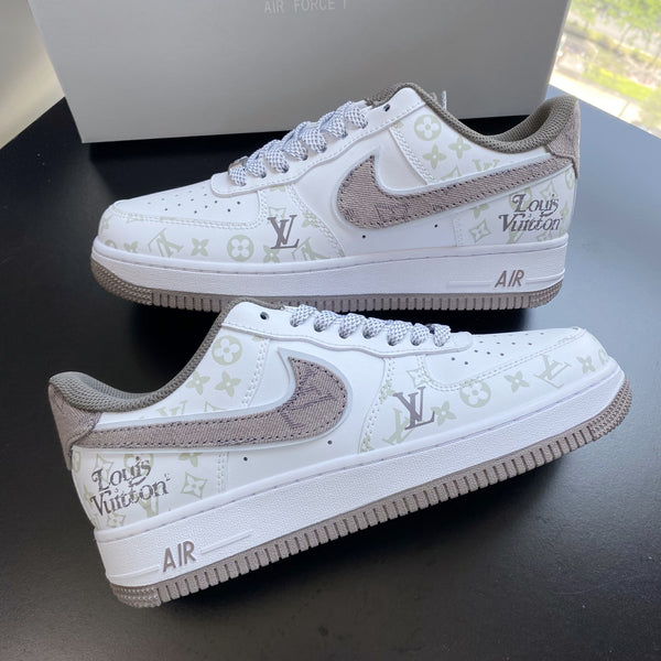 Custom Air Force 1 White LV Pattern And Brown Accents-oicustom