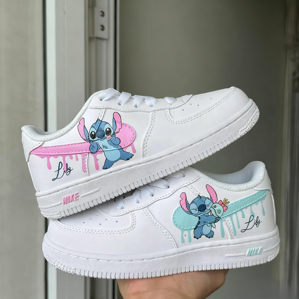Custom Air Force 1 White Pink And Blue Stitch Pattern-oicustom