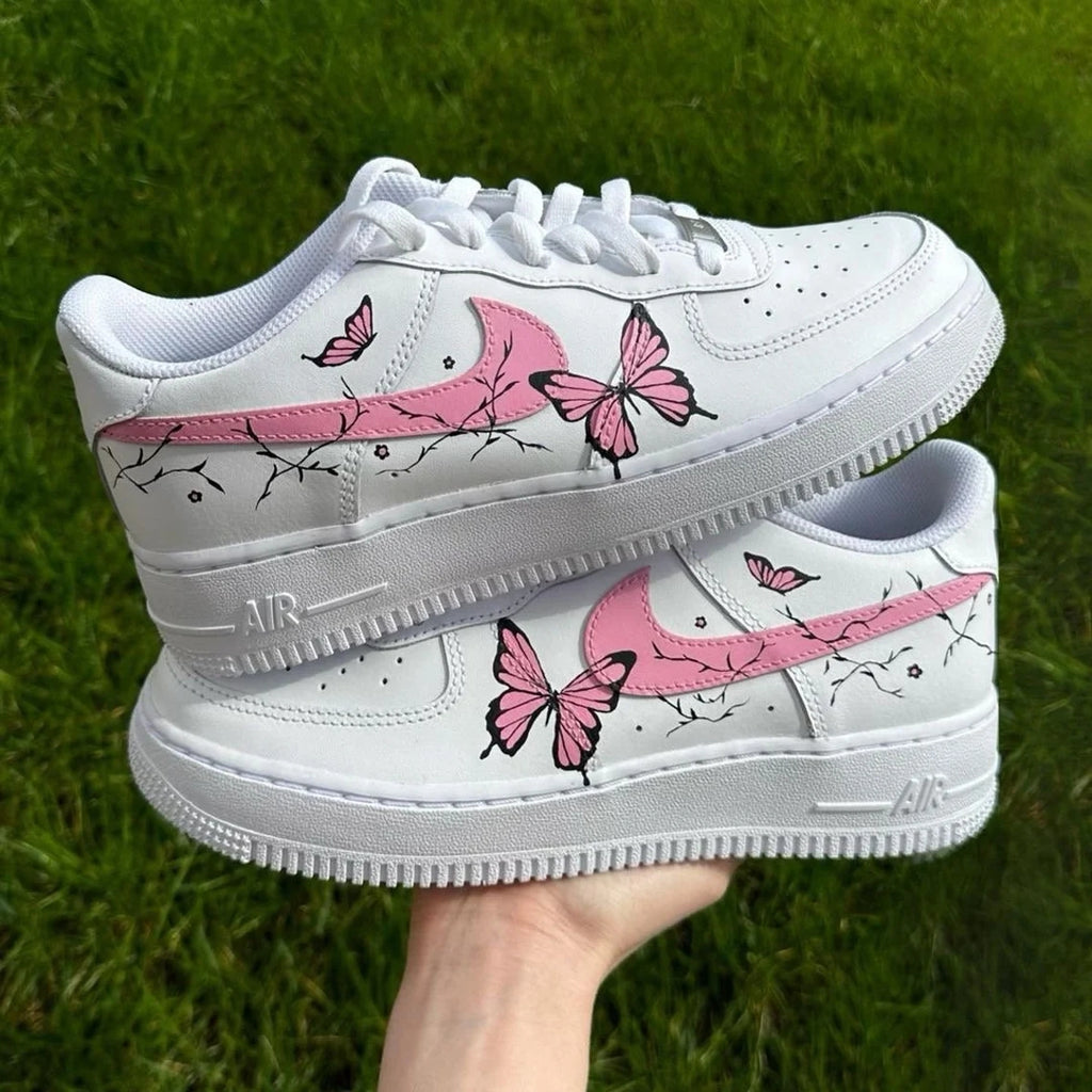 Custom Air Force 1 White Pink Butterflies-oicustom