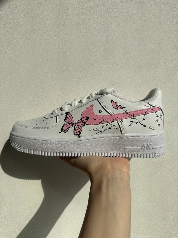 Custom Air Force 1 White Pink Butterflies-oicustom