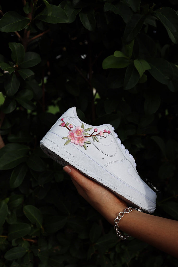 Custom Air Force 1 White Pink Cherry Blossom Embroidery-oicustom