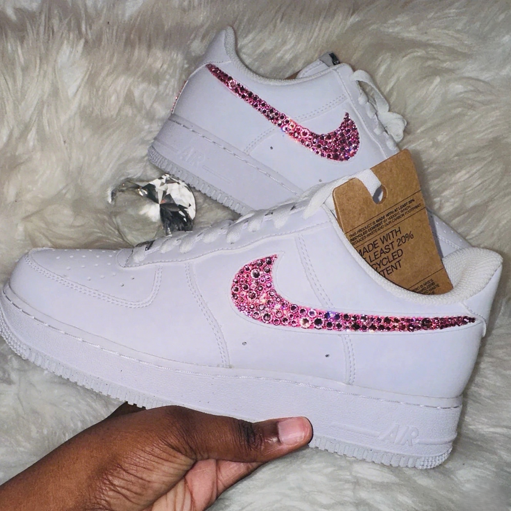 Custom Air Force 1 White Pink Diamonds-oicustom