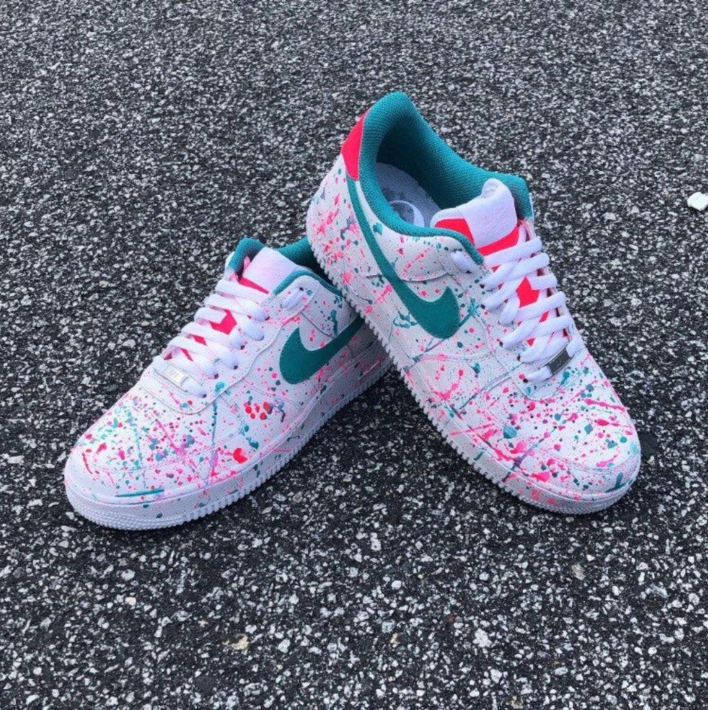 Custom Air Force 1 White Pink Teal Splatter-oicustom
