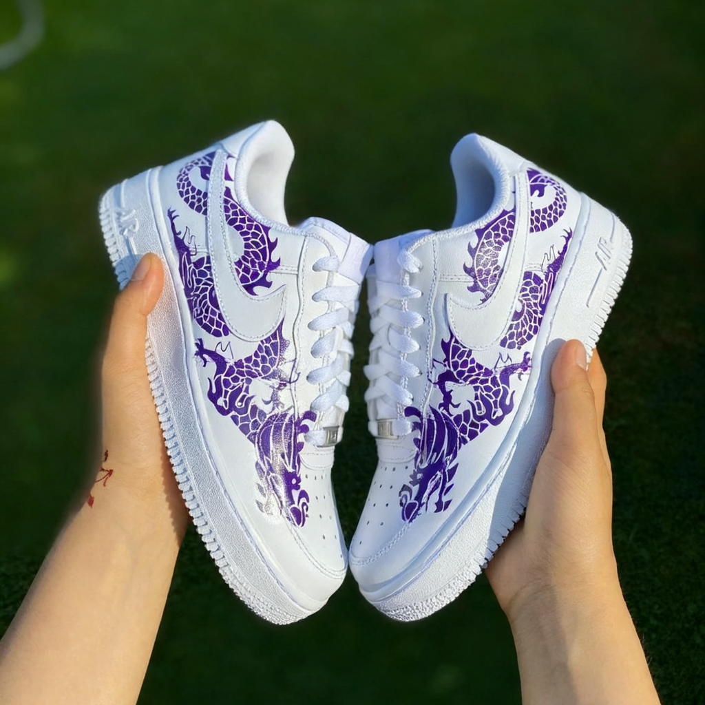 Custom Air Force 1 White Purple Dragon Design-oicustom