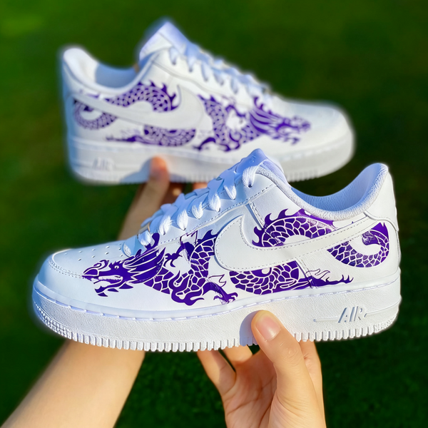 Custom Air Force 1 White Purple Dragon Design-oicustom