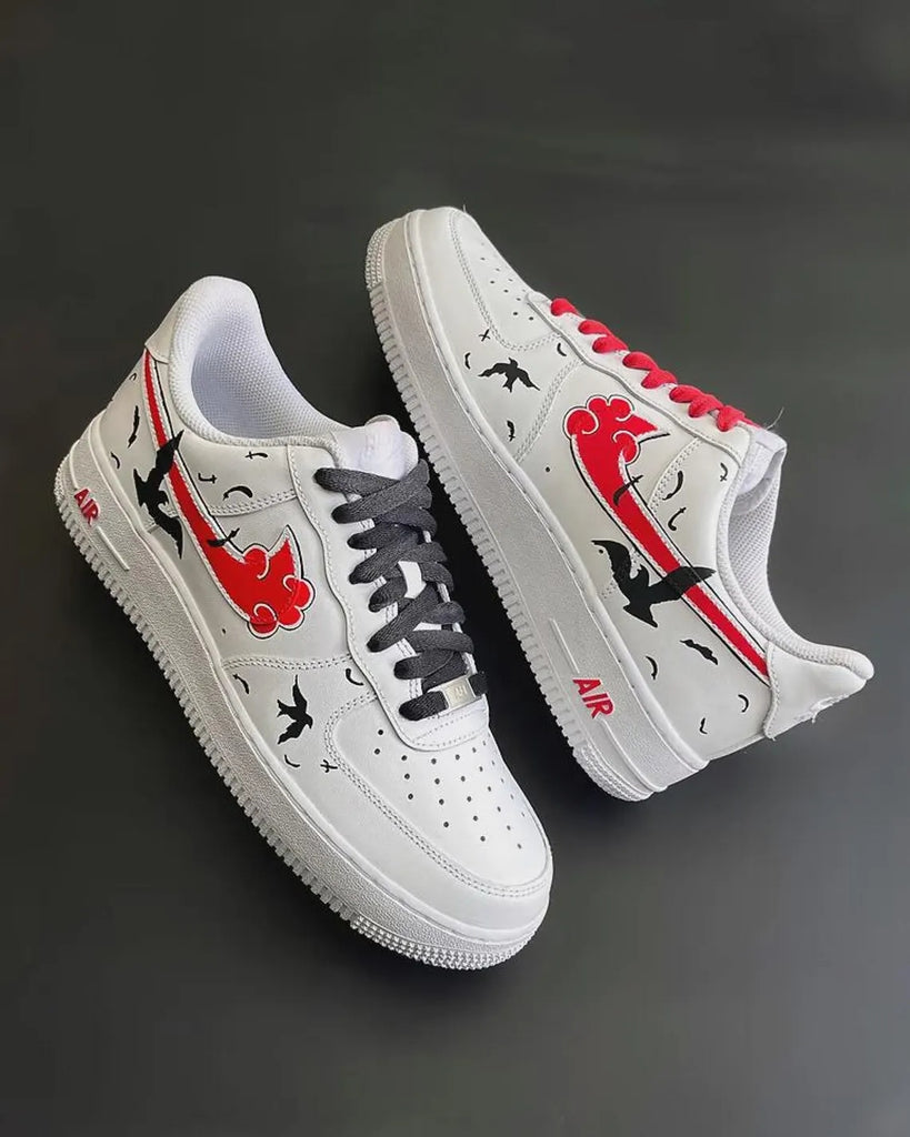 Custom Air Force 1 White Red Clouds And Black Birds Pattern-oicustom