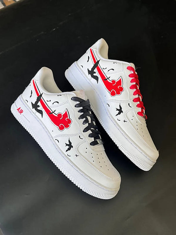 Custom Air Force 1 White Red Clouds And Black Birds Pattern-oicustom