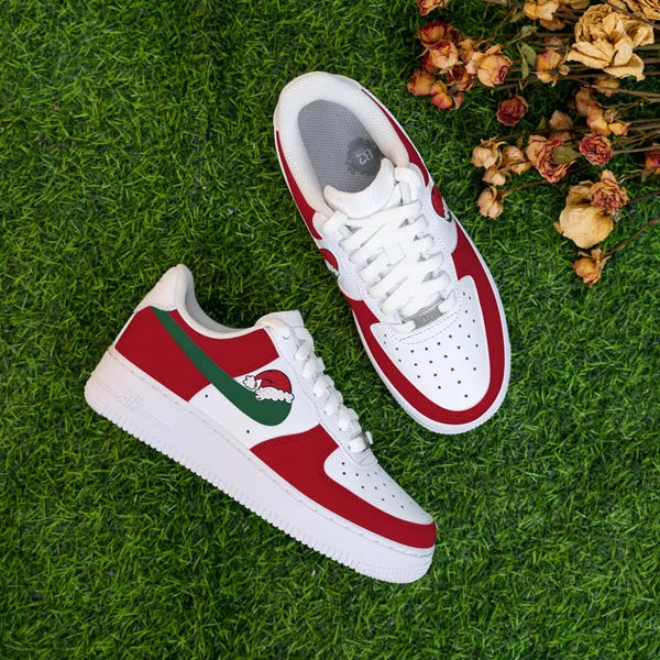 Custom Air Force 1 White Red Green Santa Hat Design-oicustom