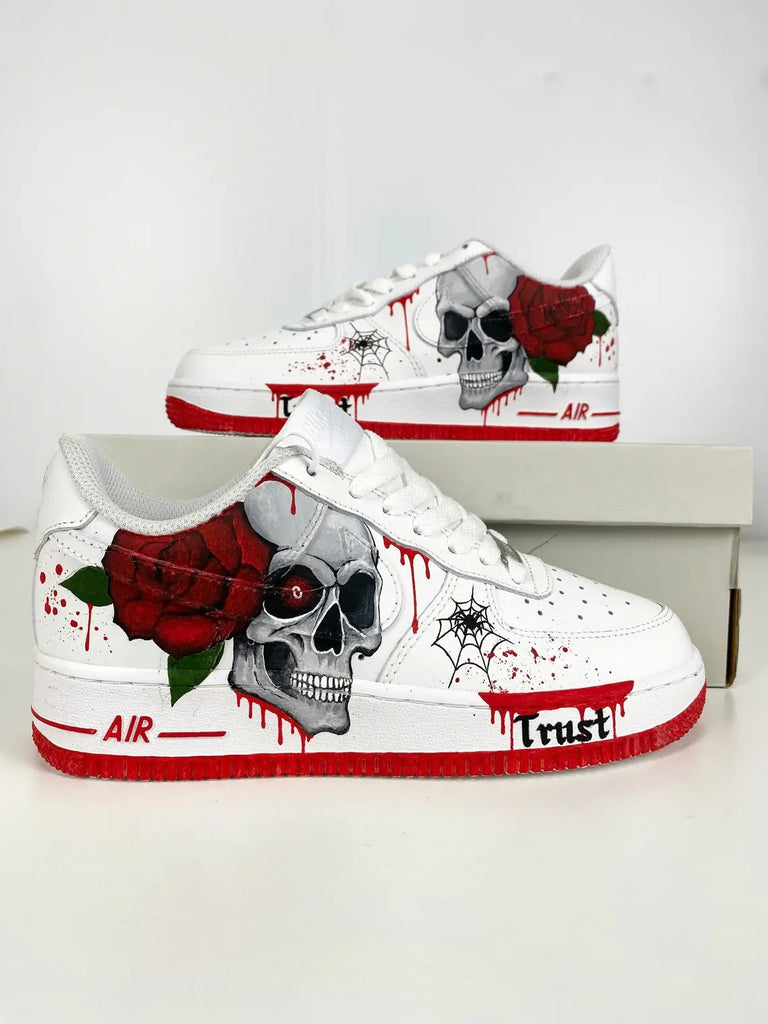 Custom Air Force 1 White Red Skull And Rose Pattern-oicustom