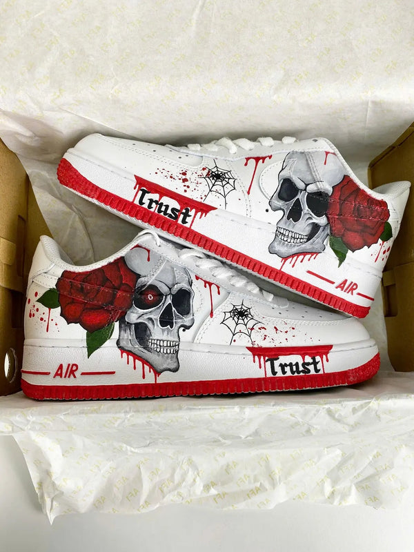 Custom Air Force 1 White Red Skull And Rose Pattern-oicustom