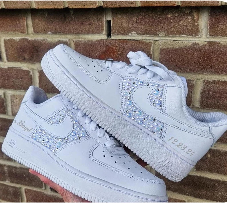Custom Air Force 1 White Rhinestone And Pearl Embellished-oicustom