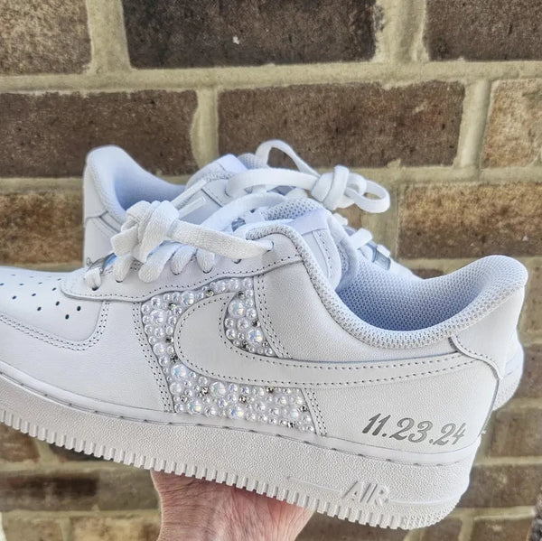 Custom Air Force 1 White Rhinestone And Pearl Embellished-oicustom