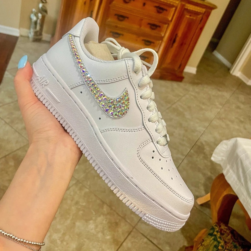Custom Air Force 1 White Rhinestone Swoosh-oicustom