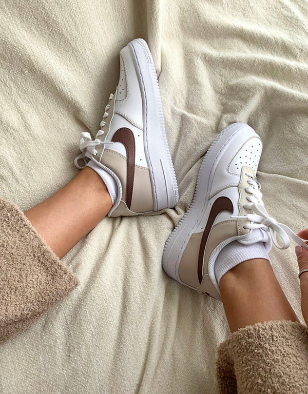 Custom Air Force 1 White Tan Brown Swoosh Design-oicustom