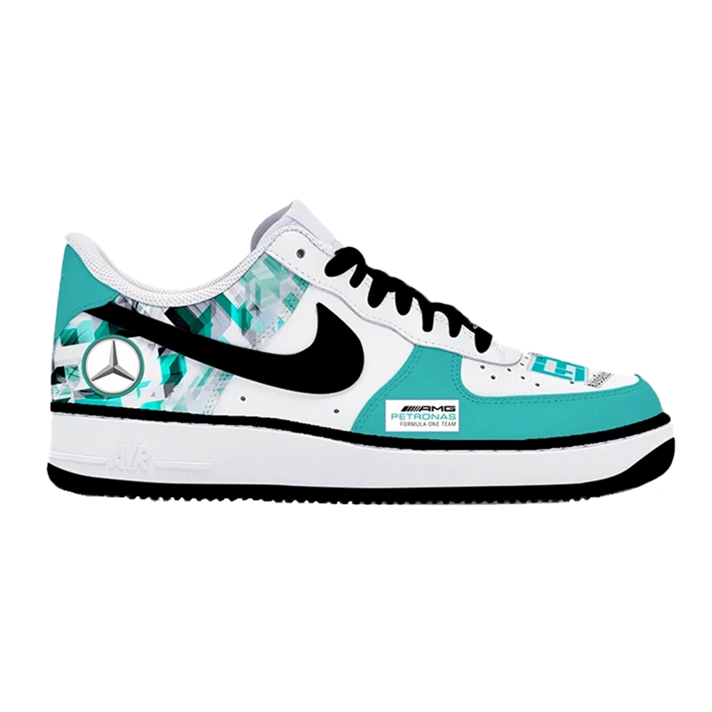 Custom Air Force 1 White Teal Geometric Mercedes - Benz Design-oicustom