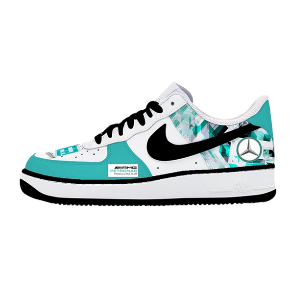 Custom Air Force 1 White Teal Geometric Mercedes - Benz Design-oicustom