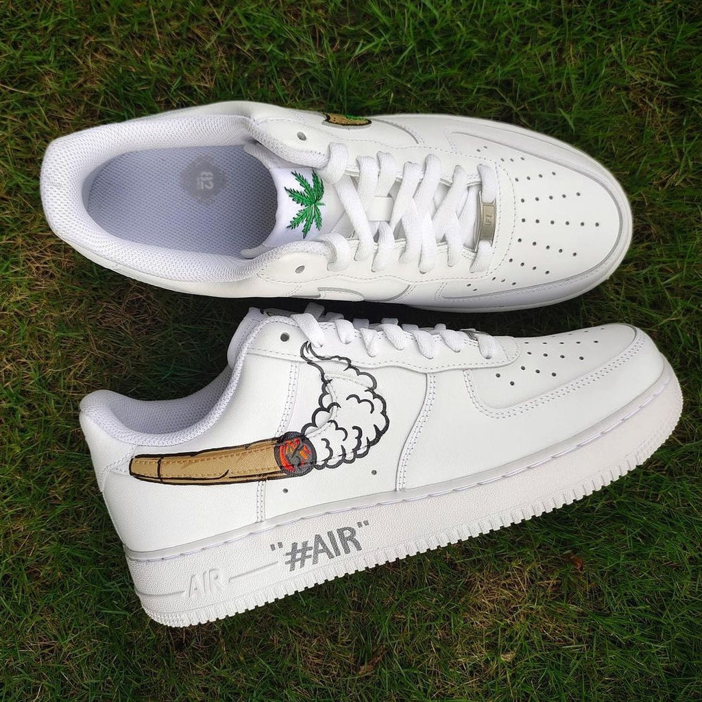 Custom Air Force 1 White Weed And Altered Swoosh-oicustom