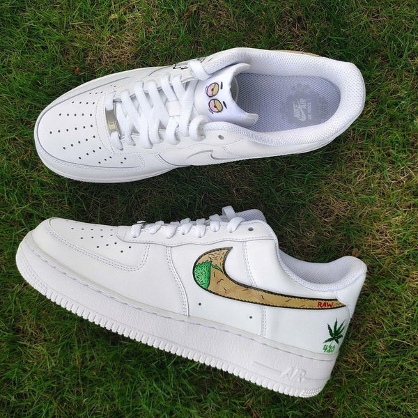 Custom Air Force 1 White Weed And Altered Swoosh-oicustom