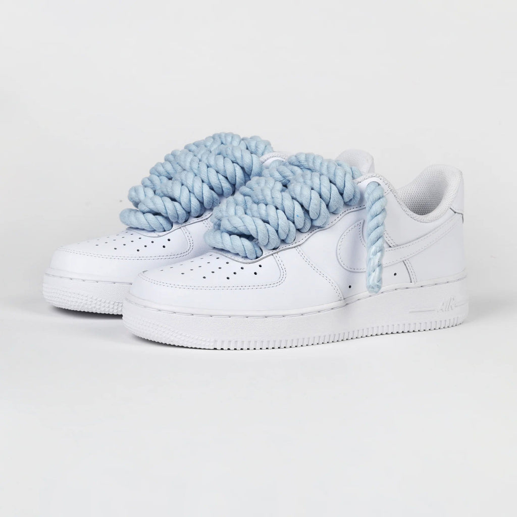 Custom Air Force 1 White With Baby Blue Rope Laces-oicustom