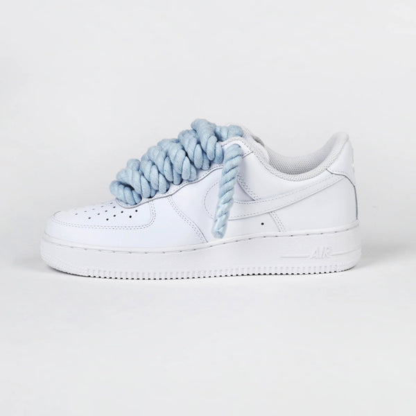 Custom Air Force 1 White With Baby Blue Rope Laces-oicustom