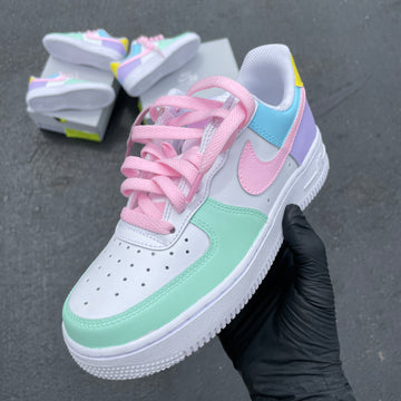 Custom Air Force 1 White With Baby Pink And Pastel Colors-oicustom