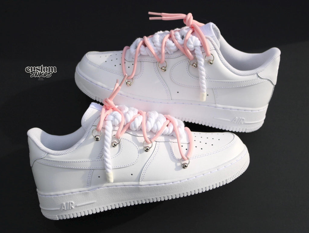 Custom Air Force 1 White With Baby Pink Laces-oicustom