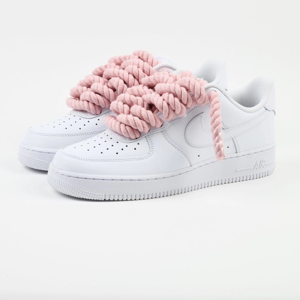 Custom Air Force 1 White With Baby Pink Rope Laces-oicustom