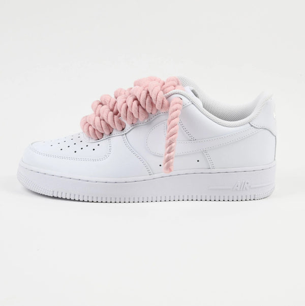 Custom Air Force 1 White With Baby Pink Rope Laces-oicustom