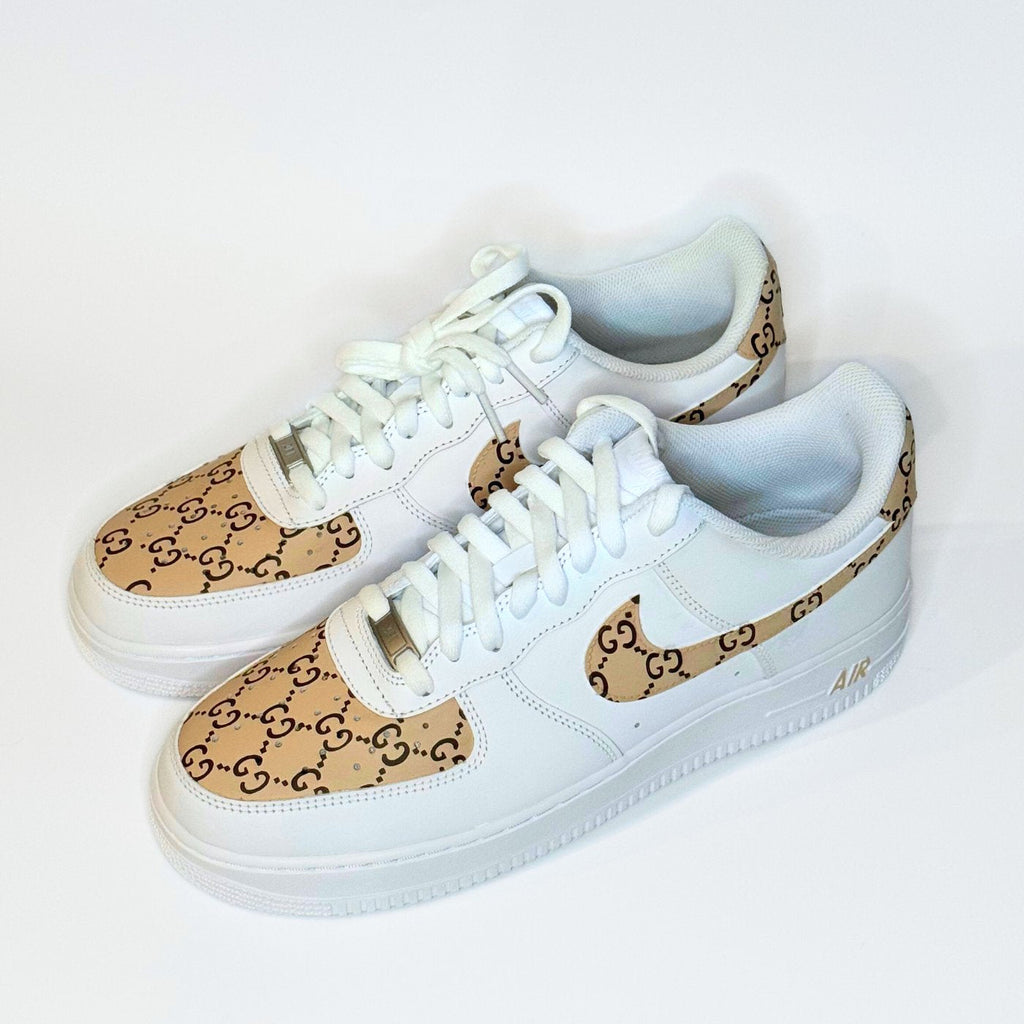 Custom Air Force 1 White With Beige GG Pattern-oicustom