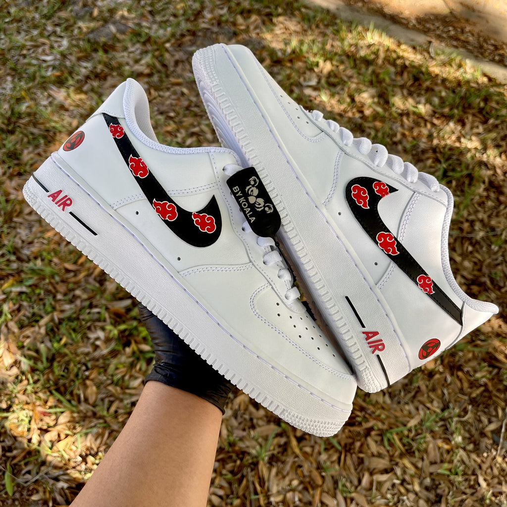 Custom Air Force 1 White With Black And Red Cloud Patterns-oicustom
