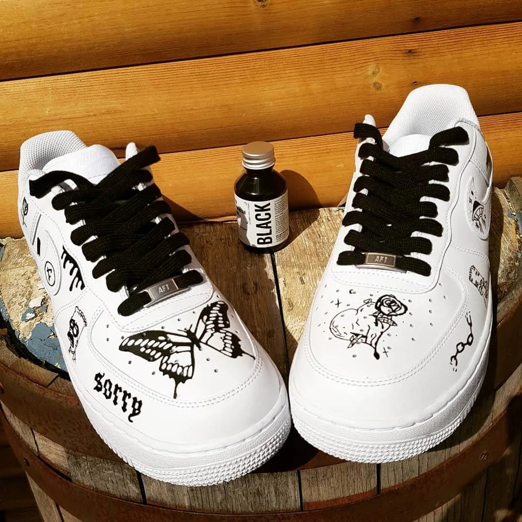 Custom Air Force 1 White With Black Butterfly And Sketchy Patterns-oicustom
