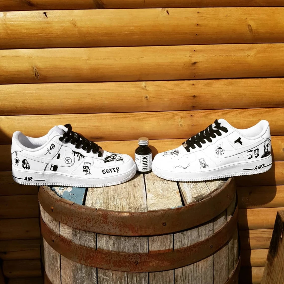 Custom Air Force 1 White With Black Butterfly And Sketchy Patterns ...