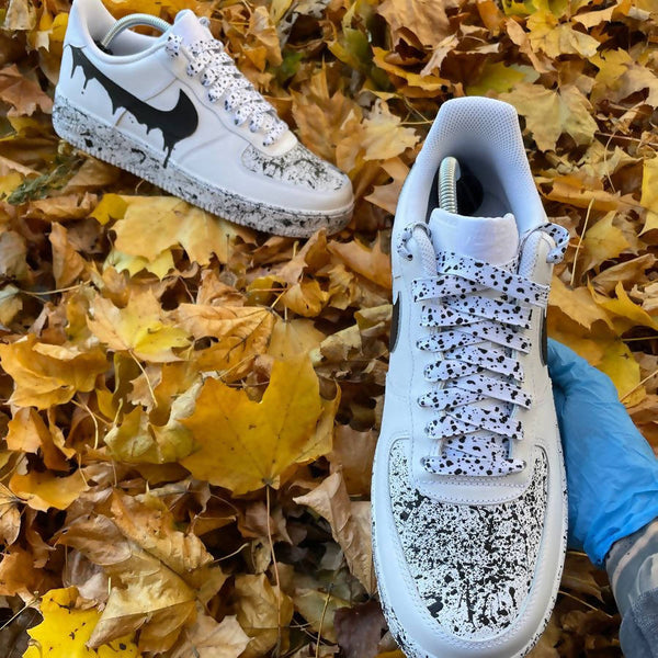 Custom Air Force 1 White With Black Drip And Splatter Pattern-oicustom