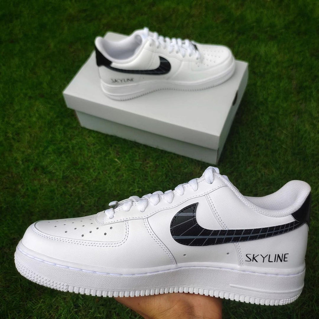 Custom Air Force 1 White With Black Grey Checkered Swoosh-oicustom